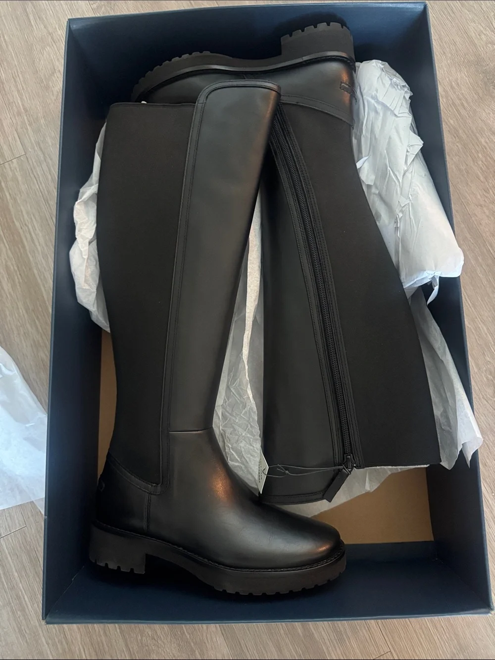 Cole Haan Waterproof Black Over-the-Knee Lug Sole Riding Boots